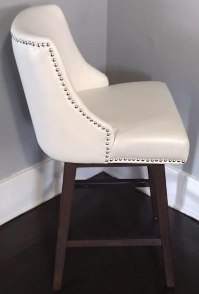Asher White Swivel Nailhead Trim Counter Stool - Thumbnail 3