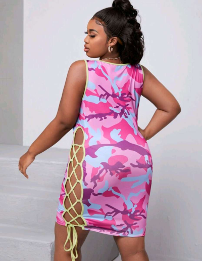 Plus size 4X Camoflauge sexy tie up mini tank dress - Thumbnail 2