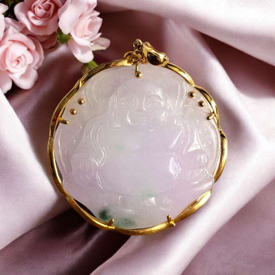 natural jade lavender Buddha Pendant in 14 kt gold frame - Thumbnail 2