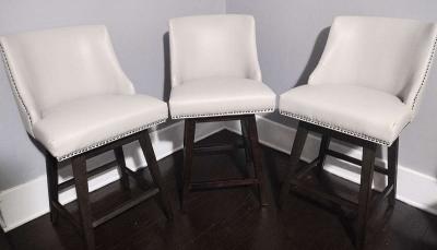 Asher Light Gray Swivel Nailhead Trim Counter Stool Set of 3 - Thumbnail 2