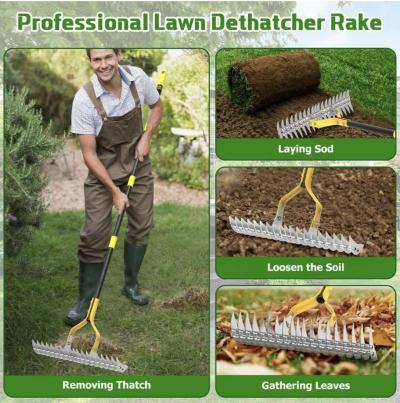 Thatch Rake 15Inch Wide Lawn Thatching Rake - Thumbnail 5