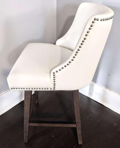 Asher White Swivel Nailhead Trim Counter Stool - Thumbnail 2