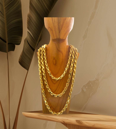 Luxury Diamond cut solid rope gold over silver chains - Thumbnail 3