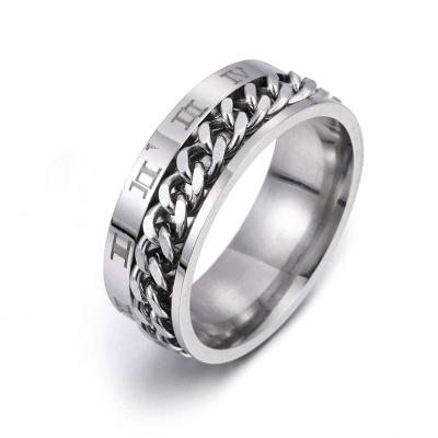Roman Letter Chain Rings Men Digital Titanium Steel Ring - Thumbnail 4