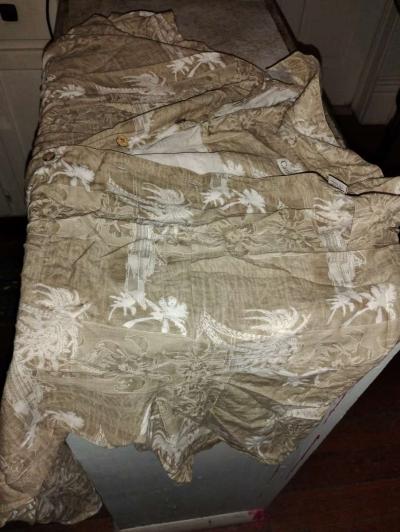 button up shirt hawwawi style white print silk material - Thumbnail 2