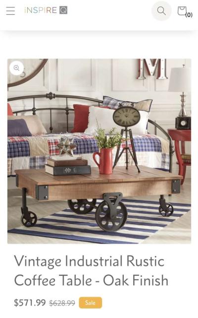 Vintage Industrial Rustic Coffee Table  Oak Finish - Thumbnail 5