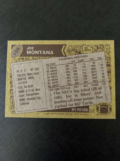 1986 Topps Joe Montana Football card - Thumbnail 2