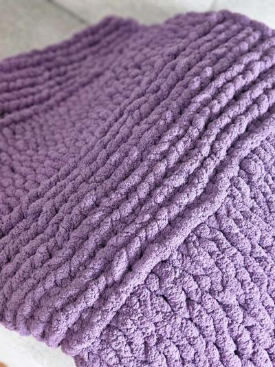Large Knit Purple Blanket - Thumbnail 5