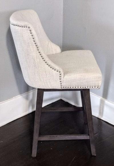 Asher Ivory Fabric Swivel Nailhead Trim Bar Counter Stool - Thumbnail 2