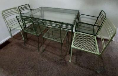Mid Century Modern Salterini Iron Glass Top Table 6 Chairs - Thumbnail 2