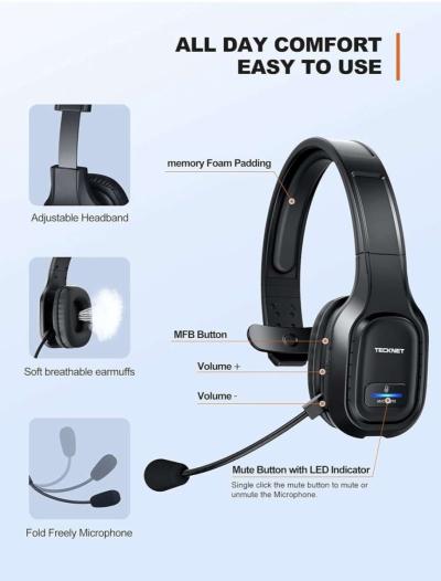 TECKNET Trucker Bluetooth Headphones - Thumbnail 3