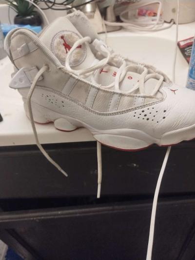 white n red Jordans Ring 6