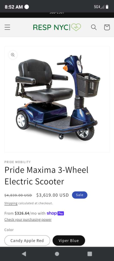 Blue And Black Pride Maxima Mobility Scooter - Thumbnail 6