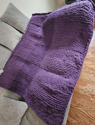 Large Knit Purple Blanket - Thumbnail 2