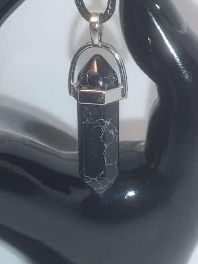 Black Marbled Glass Pendant Necklace - Thumbnail 2