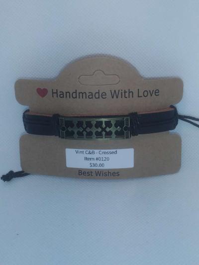 Crossed Black Leather Bracelet VCB - Thumbnail 4