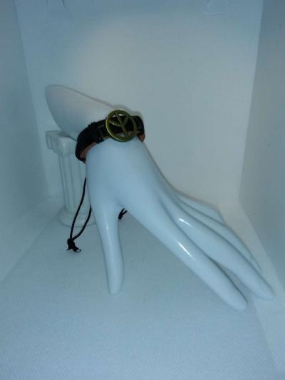 Black Peace Leather Bracelet VCB - Thumbnail 3