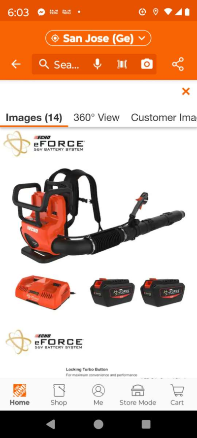 Echo eForce 56V electric back pack blower - Thumbnail 2