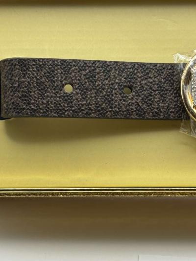 NWT Michael Kors Brown Signature Reversible Pave Logo Belt I - Thumbnail 5