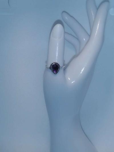 Purple Teardrop Silver Ring - Thumbnail 2