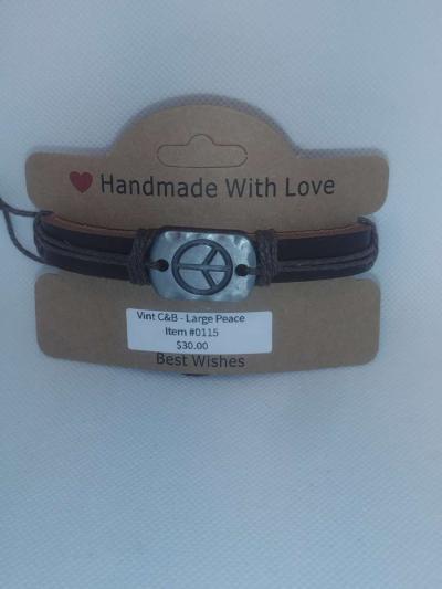 Brown Peace Leather Bracelet VCB - Thumbnail 4