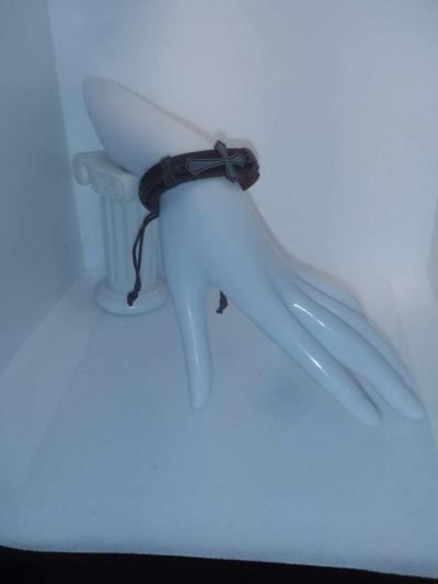 Brown Cross Leather Bracelet VCB - Thumbnail 3