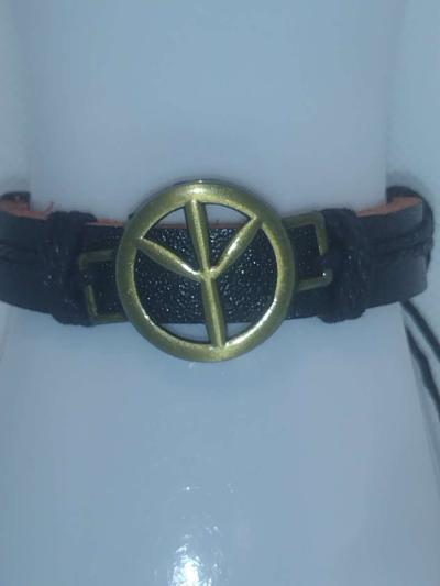 Black Peace Leather Bracelet VCB - Thumbnail 2