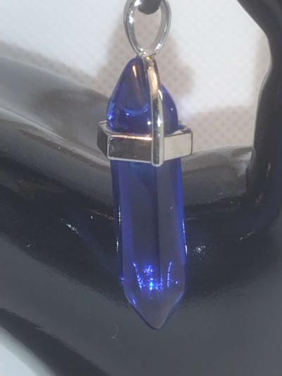Sapphire Blue Glass Pendant Necklace - Thumbnail 2