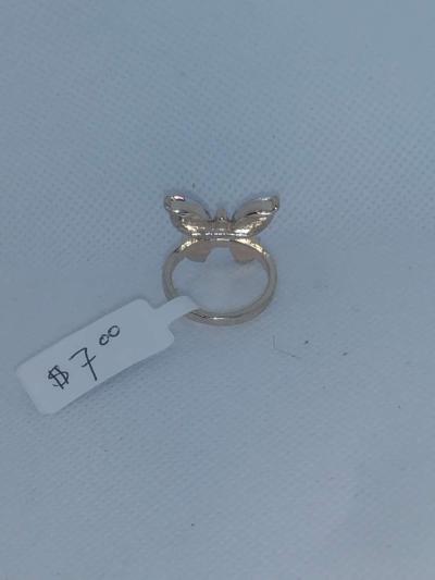 Pink White Butterfly Chic Rhinestone Ring - Thumbnail 4