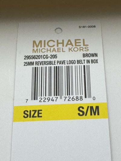 NWT Michael Kors Brown Signature Reversible Pave Logo Belt I - Thumbnail 3