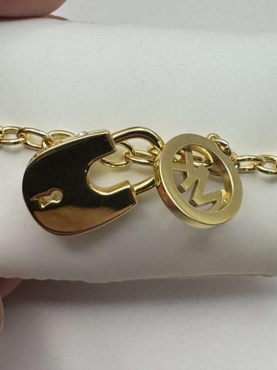 2009AIRT Michael Kors Pave Padlock Logo Chain Bracelet Goldt - Thumbnail 3