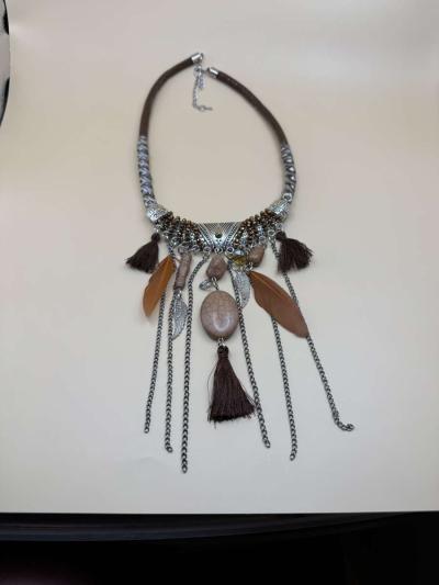 2037ITT Bohemian Style Necklace With Multilayers And Feather - Thumbnail 3