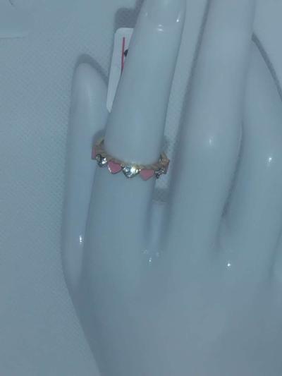 Pink White Hearts Chic Rhinestone Ring - Thumbnail 2
