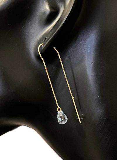 10K Gold Blue Topaz Threader Earrings - Thumbnail 5