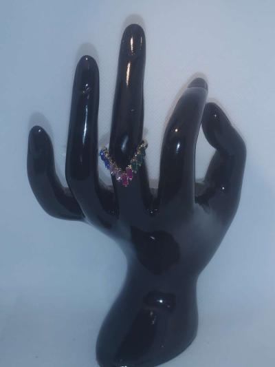 Multi Colored V Shape Chic Rhinestone Ring - Thumbnail 5