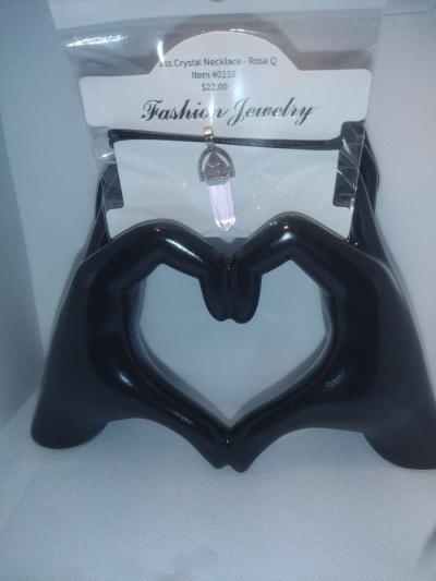 Rose Quartz Glass Pendant Necklace - Thumbnail 4