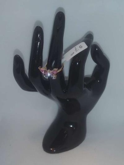 Pink White Butterfly Chic Rhinestone Ring - Thumbnail 5