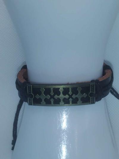 Crossed Black Leather Bracelet VCB - Thumbnail 2