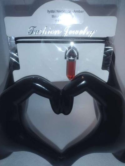 Amber Colored Glass Pendant Necklace - Thumbnail 4