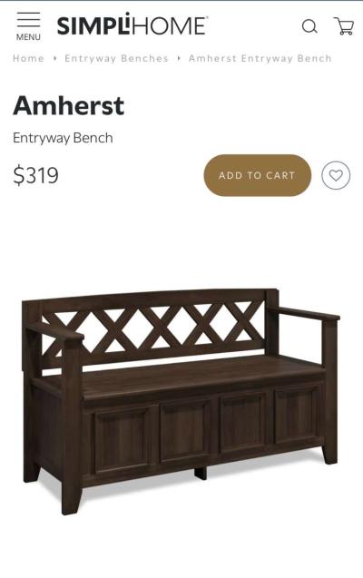 Amherst Entryway WoodStorage Bench - Thumbnail 2