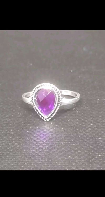 Purple Teardrop Silver Ring - Thumbnail 6