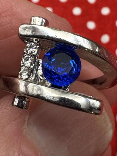 2023PTT New Beautiful  Silver Color Blue Gemstone Geometric - Thumbnail 5