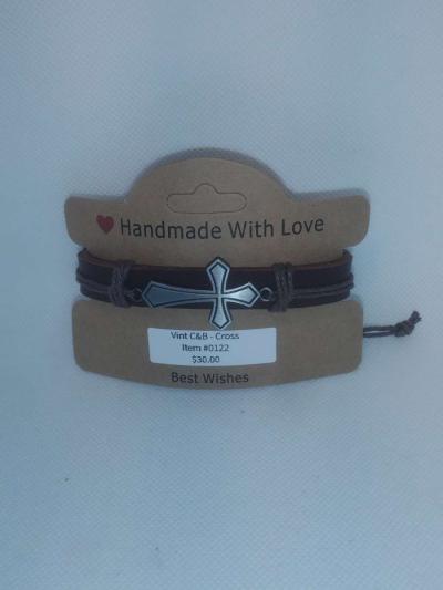 Brown Cross Leather Bracelet VCB - Thumbnail 4