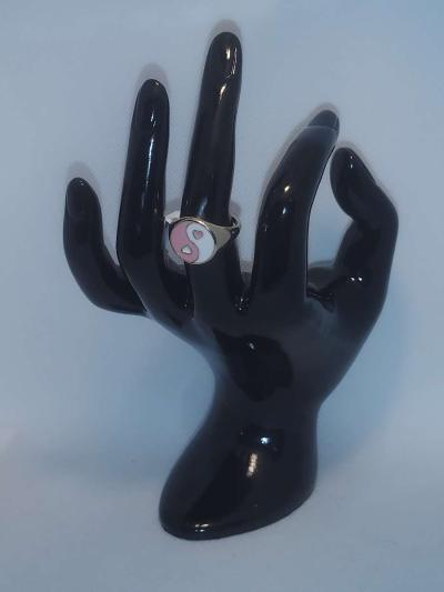 Pink White Yinyang Heart Ring - Thumbnail 5