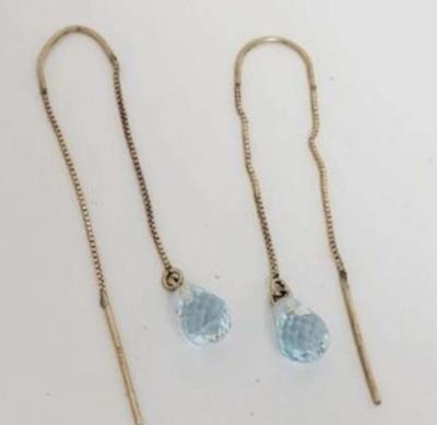 10K Gold Blue Topaz Threader Earrings - Thumbnail 6