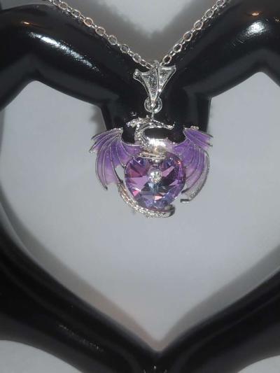 Dragon Heart Rhinestone Necklace Purple - Thumbnail 2