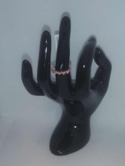 Pink White Hearts Chic Rhinestone Ring - Thumbnail 5