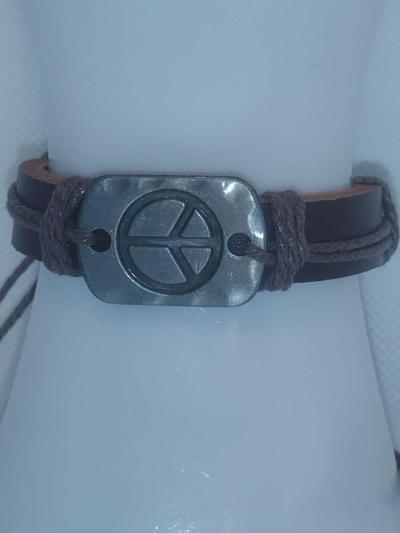 Brown Peace Leather Bracelet VCB - Thumbnail 2