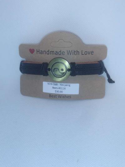 Black Yinyang Leather Bracelet VCB - Thumbnail 4