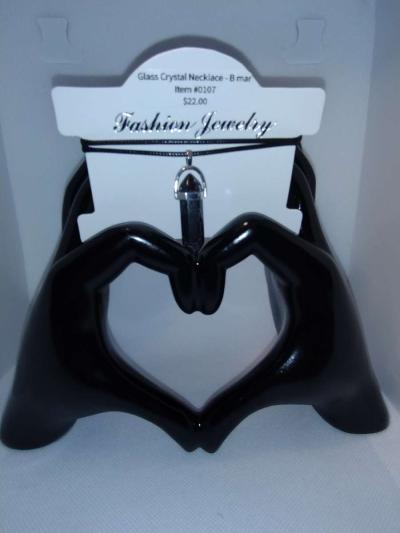 Black Marbled Glass Pendant Necklace - Thumbnail 4